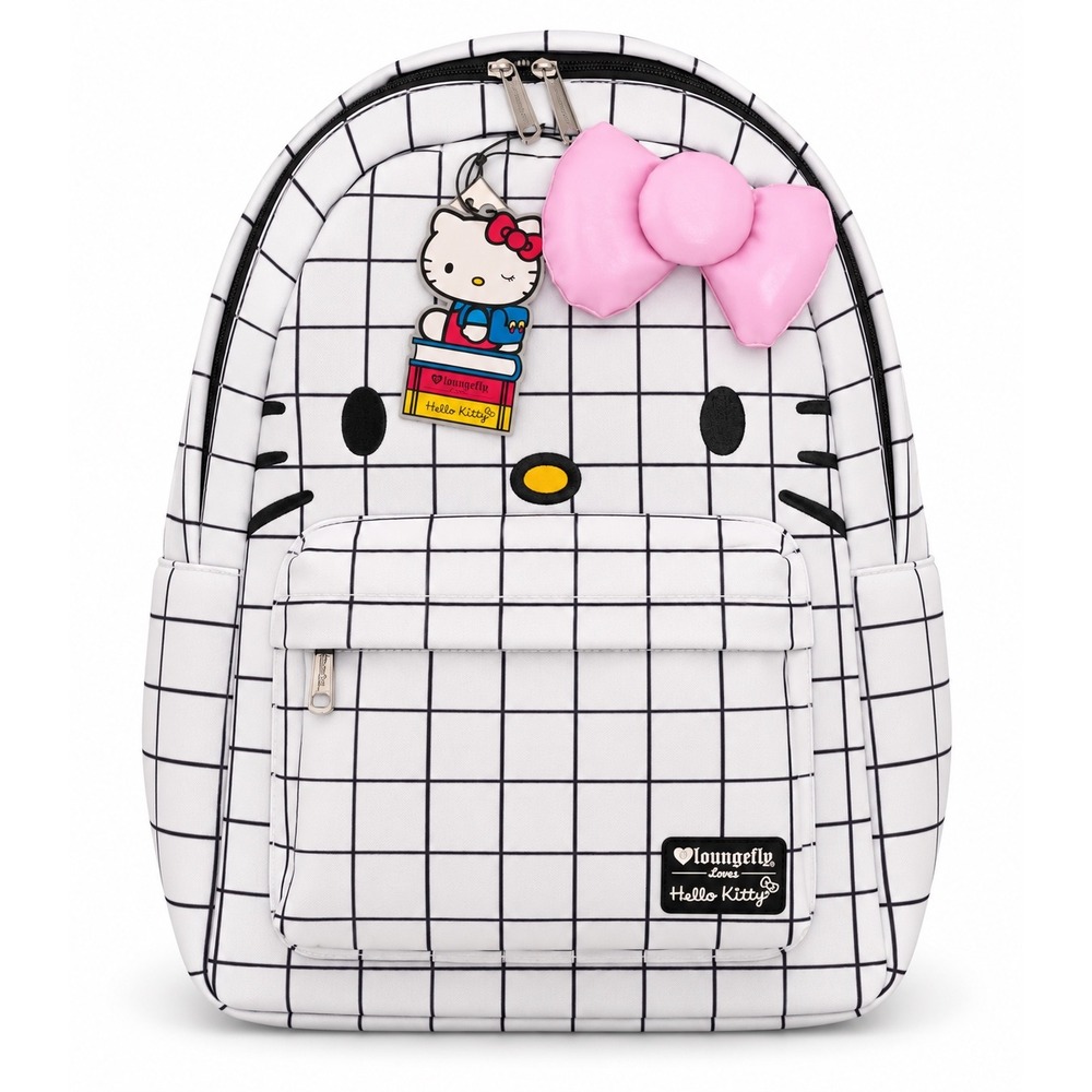 Loungefly Hello Kitty Graph Lines Nylon Backpack White Pink Bow Fullsize NWT Bag